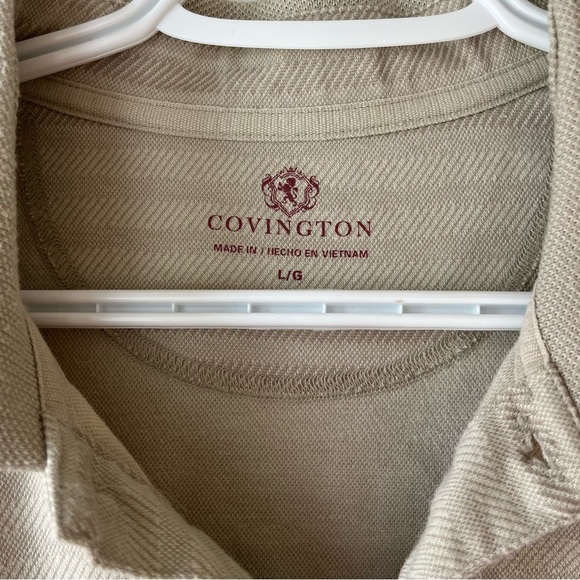 Men's Covington Beige short sleeve collared Polo Shirt neutral size large - Picture 2 of 12